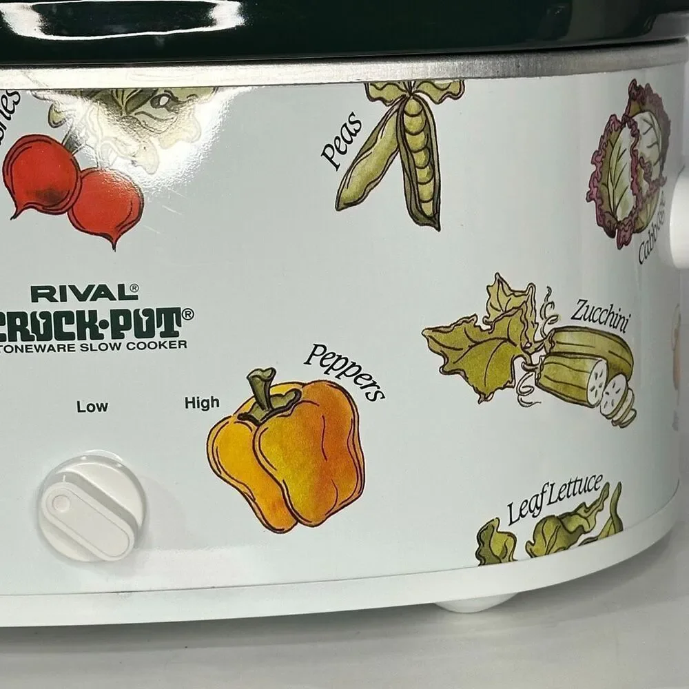 Vintage Rival Crockpot Stoneware Slow cooker Oval Vegetable Design Model 3755 5.